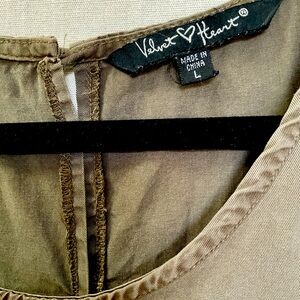 DENIM khaki green, cold shoulder dress,
Large, VELVET ❤️ A++